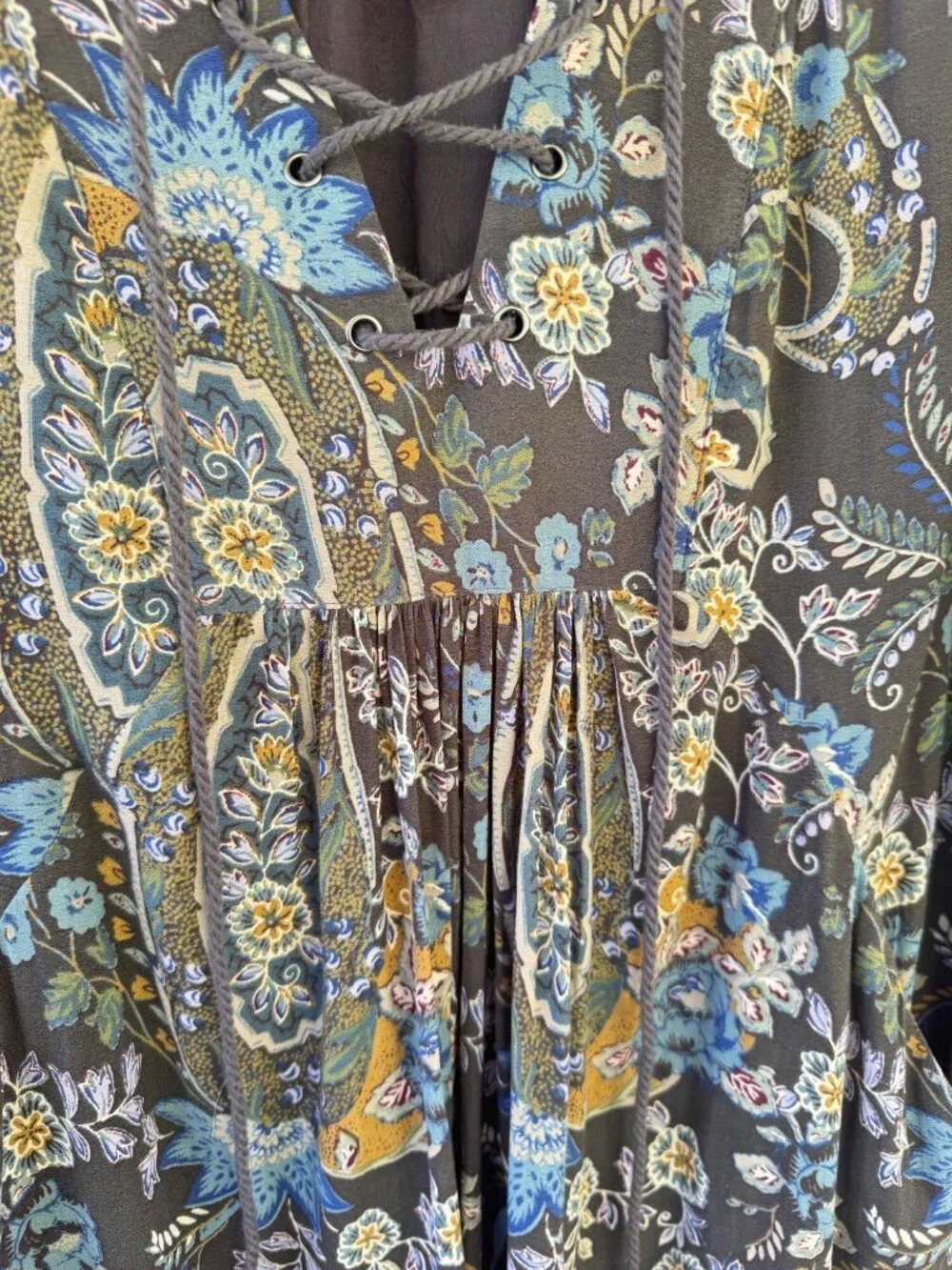 Free People Rain Or Shine Paisley Lace Up Boho Tunic Dress Pockets Size Small